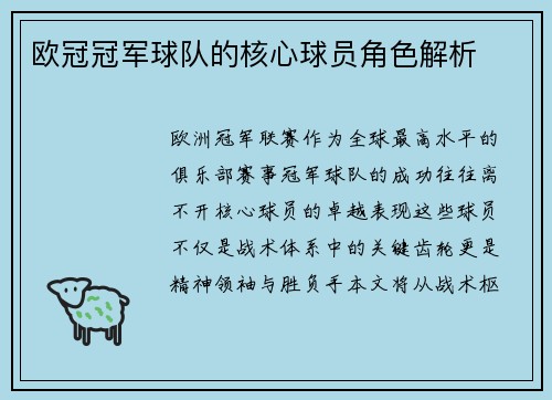 欧冠冠军球队的核心球员角色解析